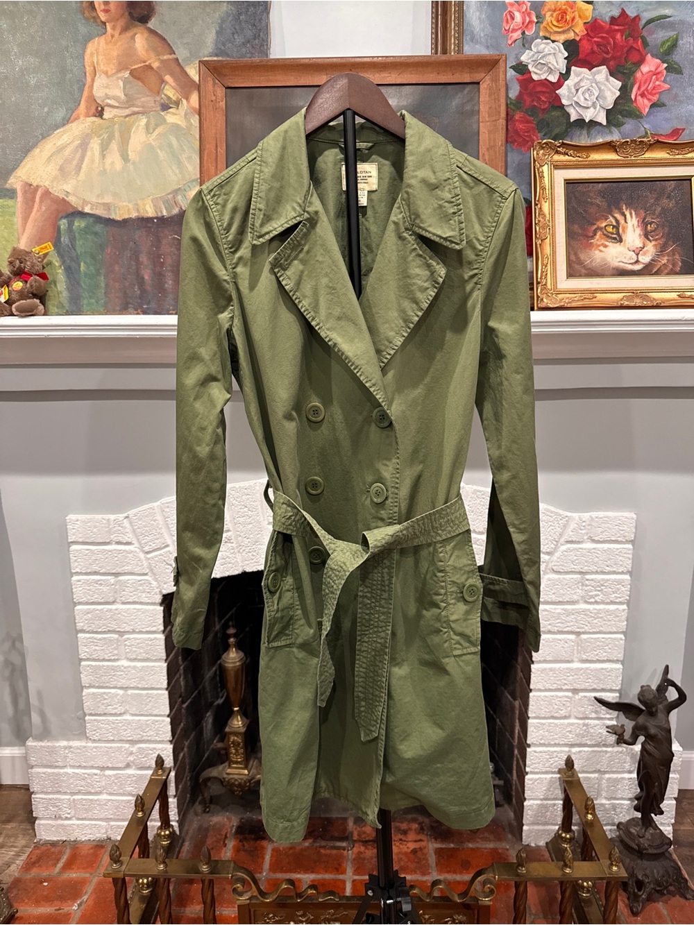 Nili Lotan New York Design Studio Olive Green Cotton Trench Coat Jacket 10